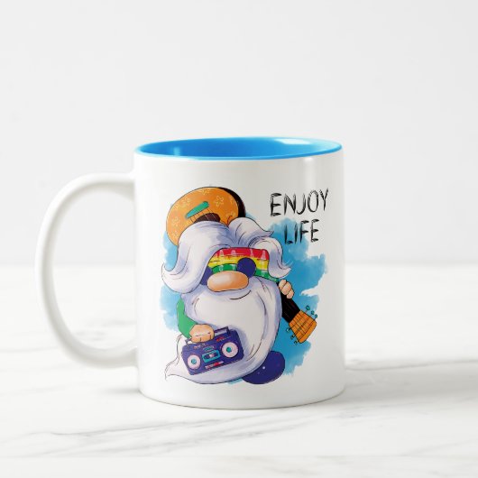 Hippie Gnome: Genießen Sie das Leben Zweifarbige Tasse (Links)