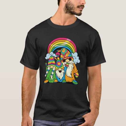 Hippie Gnomes Retro Groovy Tie Dye Rainbow Peace G T-Shirt (Vorderseite)