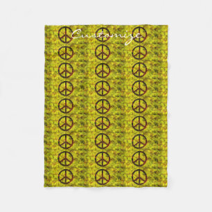 Hippie groovy 70er Friedenssymbol gelb Fleecedecke
