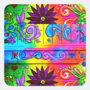 Hippie-Groovy-Aufkleber der 70er Jahre Quadratischer Aufkleber