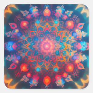Hippie Groovy Cosmic Design Quadratischer Aufkleber