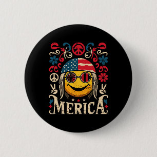 Hippie Groovy Face 4. Juli US Flag Groovy Deco m Button