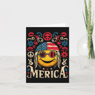 Hippie Groovy Face 4. Juli US Flag Groovy Deco m Karte