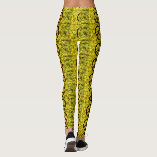 Hippie Groovy-Friedenssymbole gelb Leggings (Rückseite)