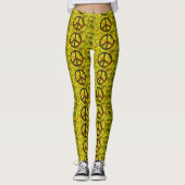 Hippie Groovy-Friedenssymbole gelb Leggings (Vorderseite)