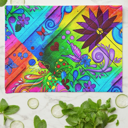 Hippie Groovy Geschirrtuch (Gefaltet)