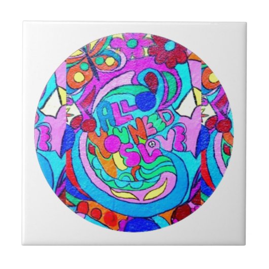 Hippie Groovy Liebe Fliese (Vorderseite)