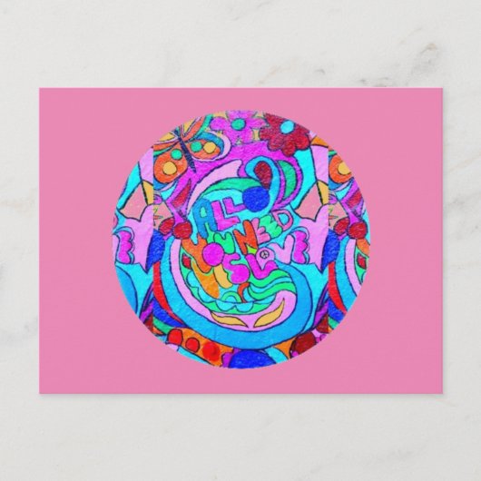 Hippie Groovy Liebe rosa Postkarte (Vorderseite)