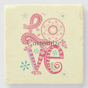 Hippie Groovy Liebe Sign Thunder_Cove Steinuntersetzer