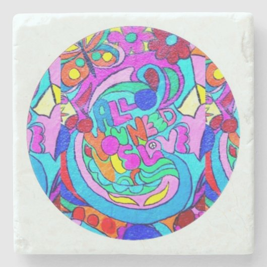 Hippie Groovy Liebe Steinuntersetzer (Vorderseite)