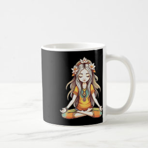 Hippie Groovy Mädchen in voller Lotus Yoga-Pose Ku Kaffeetasse