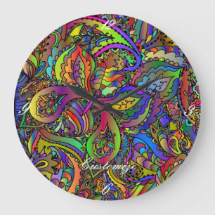 Hippie Groovy Psychedelic Design Thunder_Cove Große Wanduhr