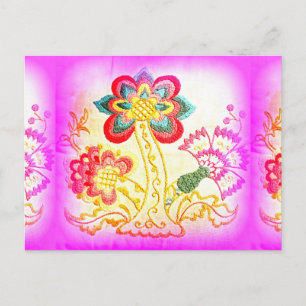 Hippie Groovy Psychedelic Pink Palm Postcard Postkarte