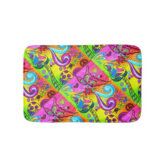 Hippie Groovy psychedelische Pilze Badematte (Vorderseite)