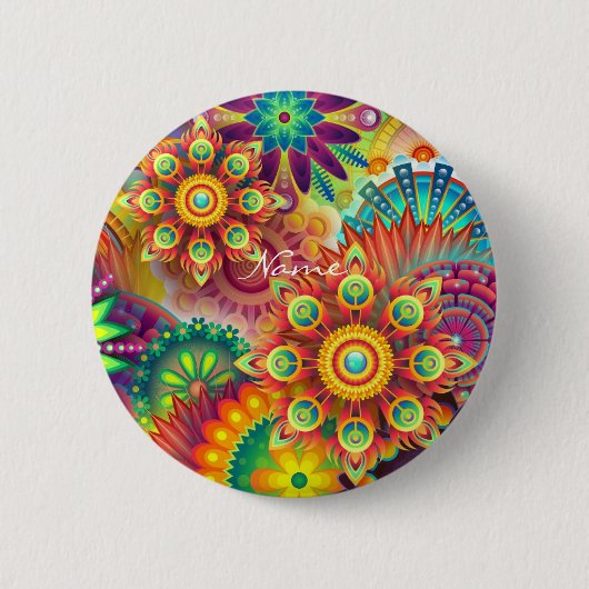 Hippie Groovy Techno Psychedelic Thunder_Cove Button (Vorderseite)