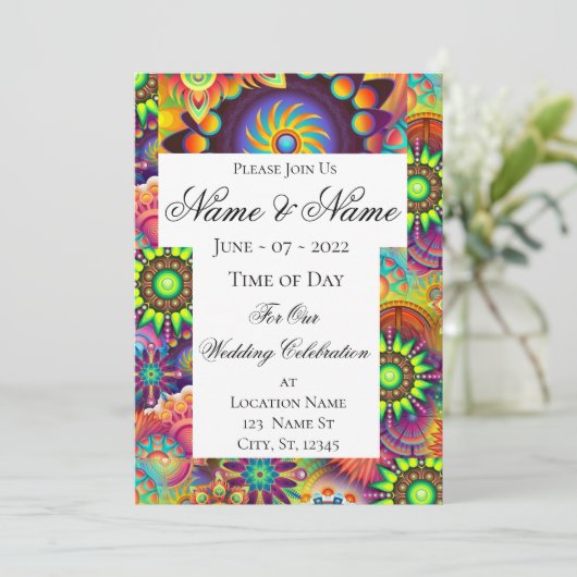 Hippie Groovy Techno Psychedelic Thunder_Cove Einladung (Stehend Vorderseite)