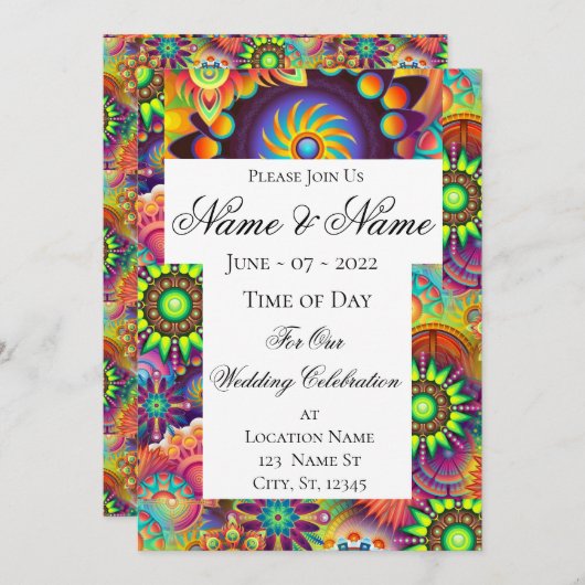 Hippie Groovy Techno Psychedelic Thunder_Cove Einladung (Vorne/Hinten)