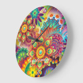 Hippie Groovy Techno Psychedelic Thunder_Cove Große Wanduhr (Winkel)