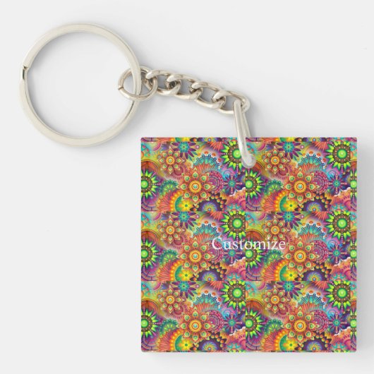 Hippie Groovy Techno Psychedelic Thunder_Cove Schlüsselanhänger (Vorderseite)