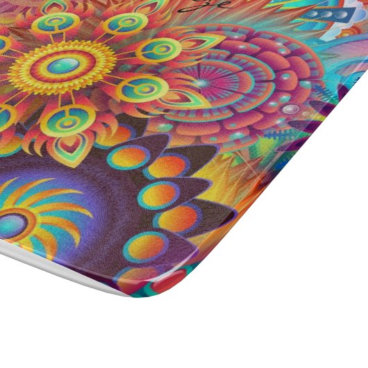 Hippie Groovy Techno Psychedelic Thunder_Cove Schneidebrett (Ecke)