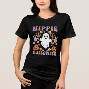 Hippie Halloween Groovy Ghost Retro T - Shirt Desi