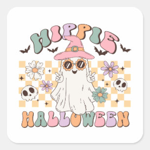 Hippie Halloween Groovy Retro Quadratischer Aufkleber