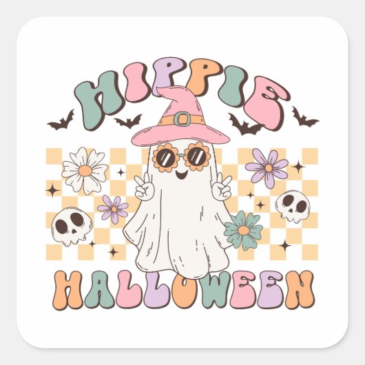 Hippie Halloween Groovy Retro Quadratischer Aufkleber (Vorderseite)