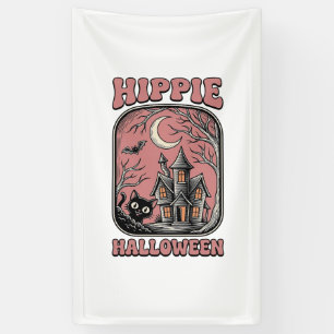 Hippie Halloween Katze Spukhaus Vintage Design_ Banner