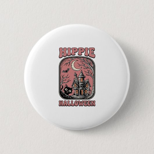 Hippie Halloween Katze Spukhaus Vintage Design_ Button (Vorderseite)
