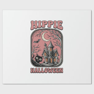 Hippie Halloween Katze Spukhaus Vintage Design_ Geschenkpapier