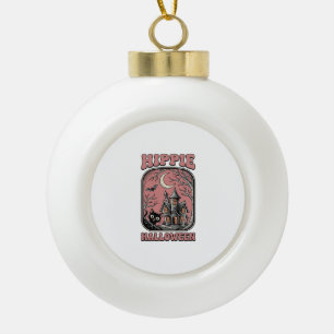 Hippie Halloween Katze Spukhaus Vintage Design_ Keramik Kugel-Ornament