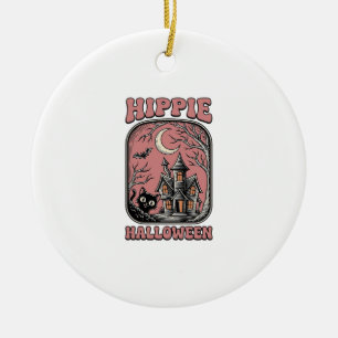 Hippie Halloween Katze Spukhaus Vintage Design_ Keramik Ornament