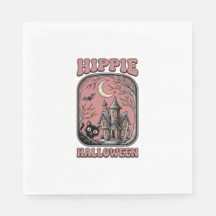 Hippie Halloween Katze Spukhaus Vintage Design_ Serviette