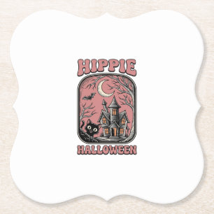 Hippie Halloween Katze Spukhaus Vintage Design_ Untersetzer