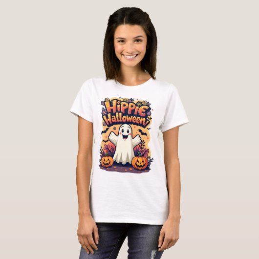 Hippie Halloween Niedlich Ghost T-Shirt (Vorne ganz)
