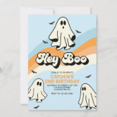 Hippie Halloween Retro Ghost Hey Boo blau Einladung (Vorderseite)