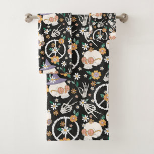 Hippie Halloween Skulls und Blume Muster Badhandtuch Set