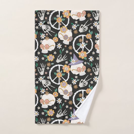 Hippie Halloween Skulls und Blume Muster Badhandtuch Set (Handtuch)