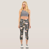 Hippie Halloween Skulls und Blume Muster Capri Leggings (Vorderseite)