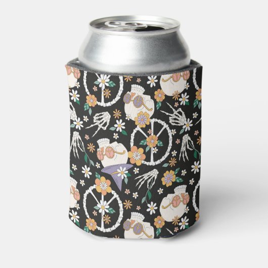 Hippie Halloween Skulls und Blume Muster Dosenkühler (Kanne Rückseite)