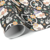 Hippie Halloween Skulls und Blume Muster Geschenkpapier (Rolleneckpunkt)