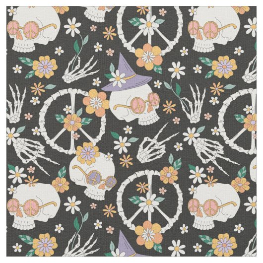 Hippie Halloween Skulls und Blume Muster Stoff (Nahaufnahme)