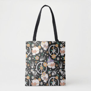 Hippie Halloween Skulls und Blume Muster Tasche
