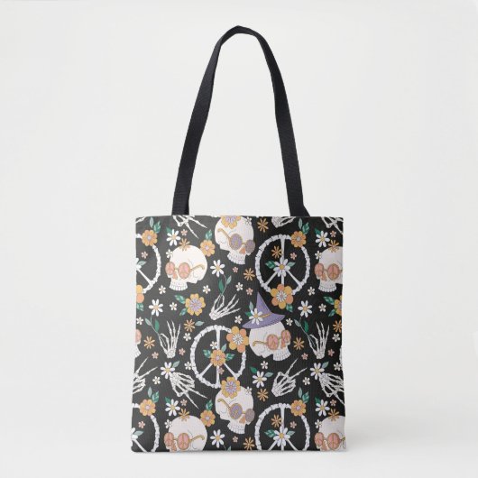 Hippie Halloween Skulls und Blume Muster Tasche (Vorderseite)