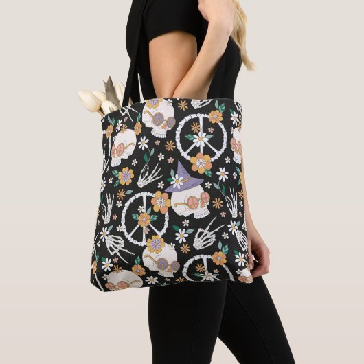 Hippie Halloween Skulls und Blume Muster Tasche (Von Nahem)