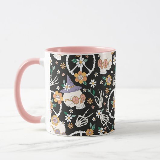 Hippie Halloween Skulls und Blume Muster Tasse (Links)