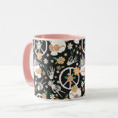 Hippie Halloween Skulls und Blume Muster Tasse (Vorderseite Links)