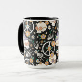 Hippie Halloween Skulls und Blume Muster Tasse (Vorderseite Links)