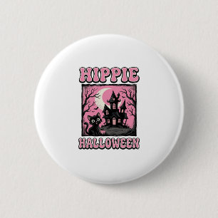 Hippie Halloween Vintage Spukhaus Katze T-Shirt_1 Button