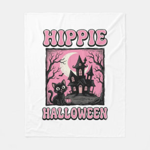Hippie Halloween Vintage Spukhaus Katze T-Shirt_1 Fleecedecke